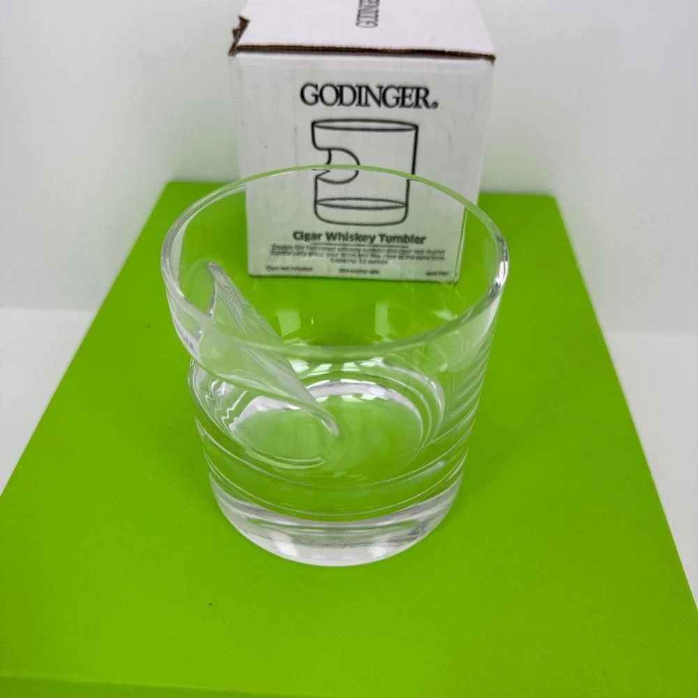 Godinger Cigar‎ Whiskey Tumbler Glass 12oz Clear New With Box Built-in Rest
